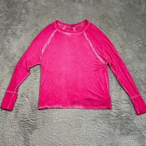 Zenana Washed Top Pullover‎ Women's M Pink Thumbholes Inverse Seam Lightweight